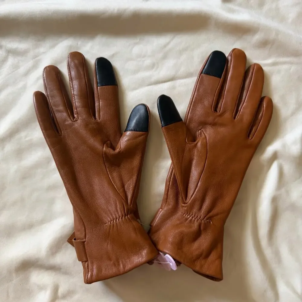 NWOT Kate Spade Brown 100% Lamb Leather Gloves Sz S